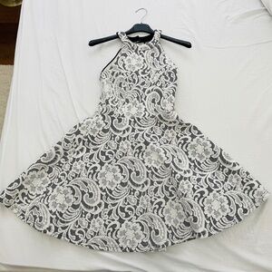 White and black net dress